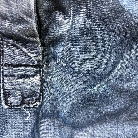 Thread & SUPPLY blue chambray off shoulder top - Picture 3 of 6